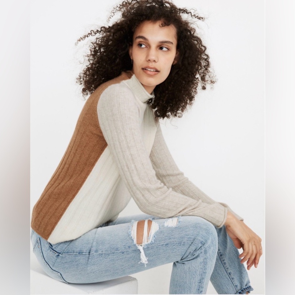 Madewell Color-Block Everest Turtleneck Sweater in Coziest Yarn